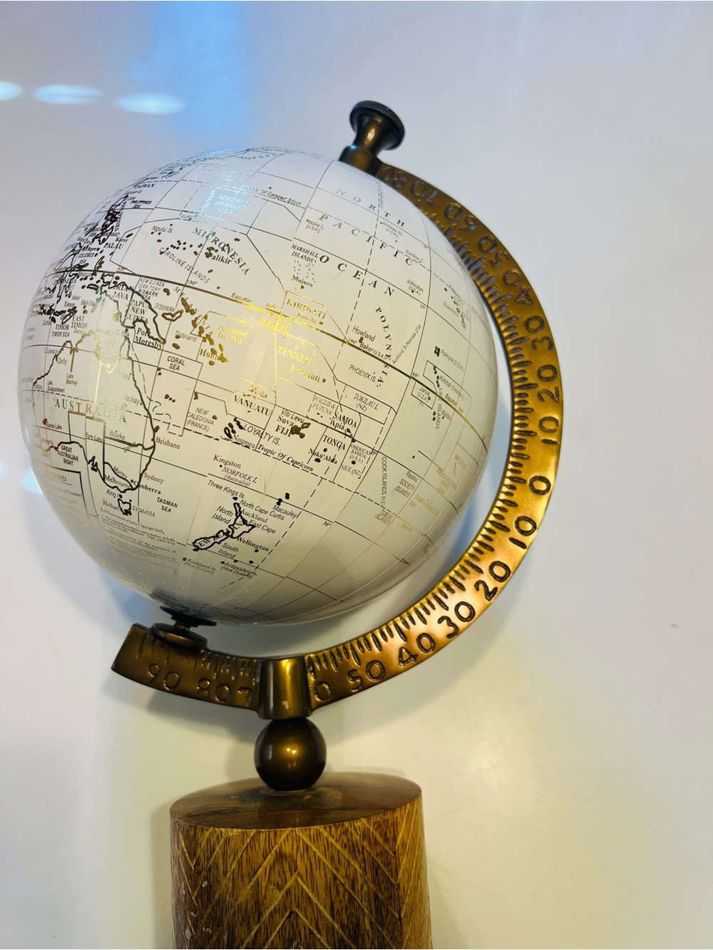 White and Gold Decorative Globe Accent for Wall Display